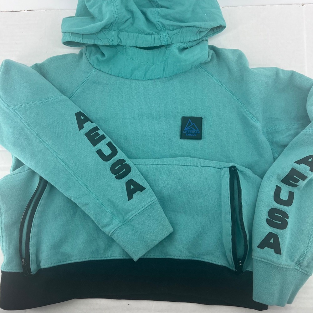 American Eagle womens size Small Hooded Sweatshirt with Zipper Pockets Teal